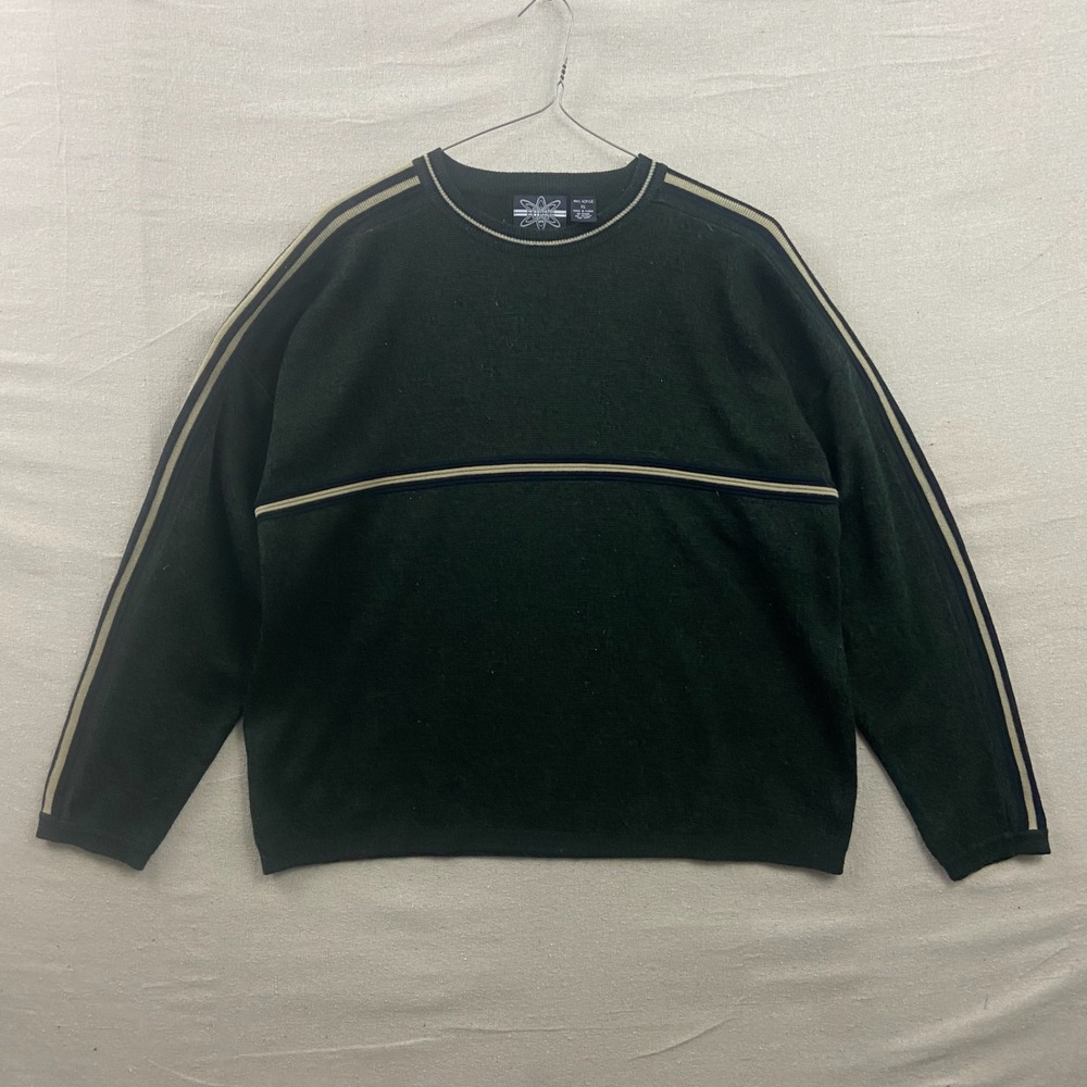 Extreme Gear Crewneck Sweater Mens XL Green Striped 90s Y2K Streetwear